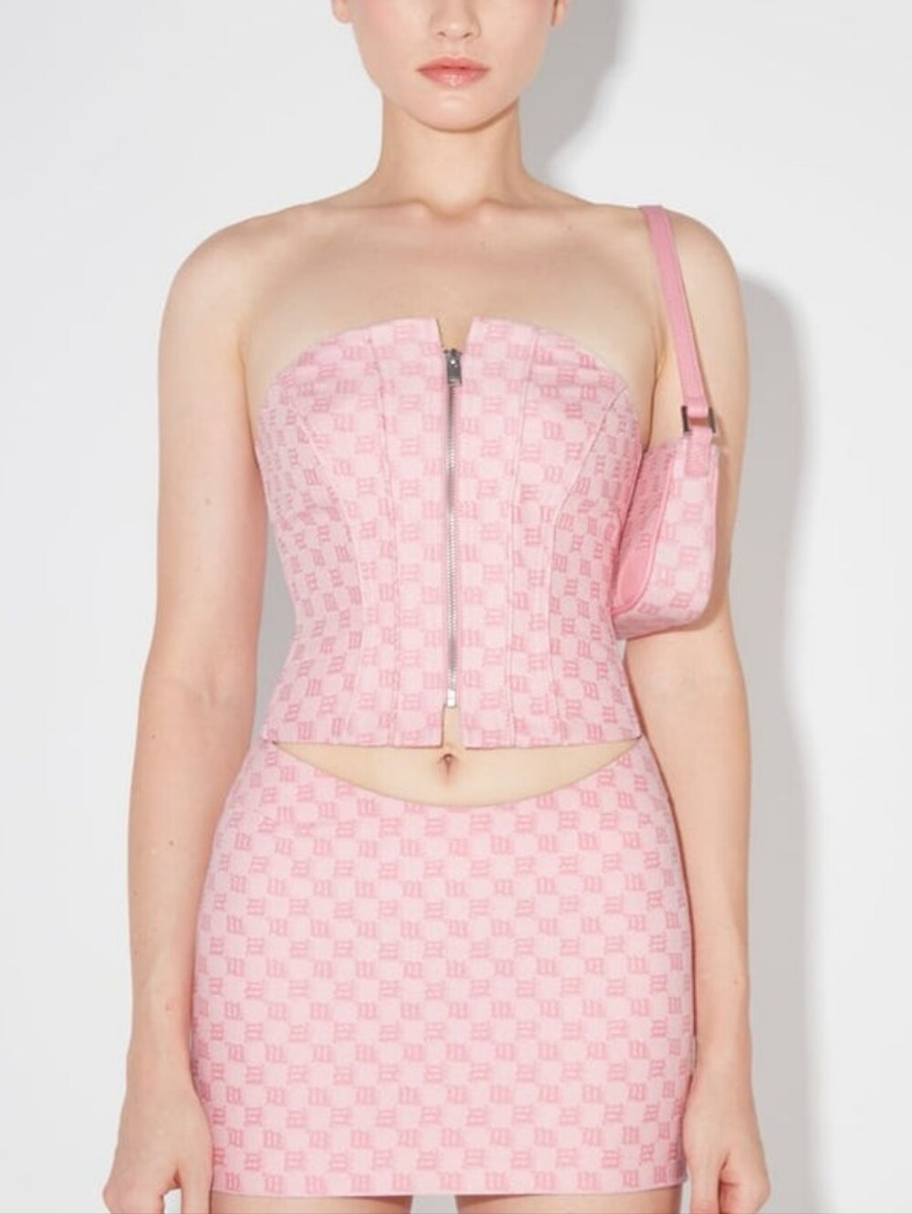 MISBHV Corset Top Barbie Pink Monogram Print Size XS